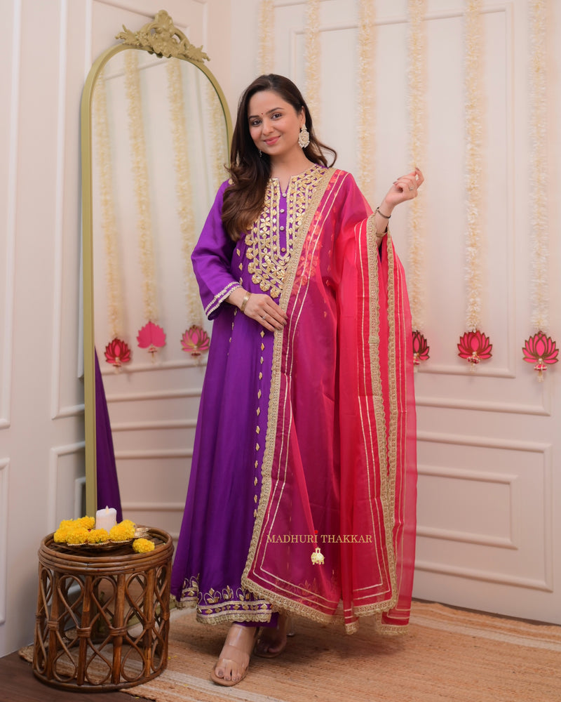 Purple Fuchsia Premium Silk Gota Work Anarkali Set
