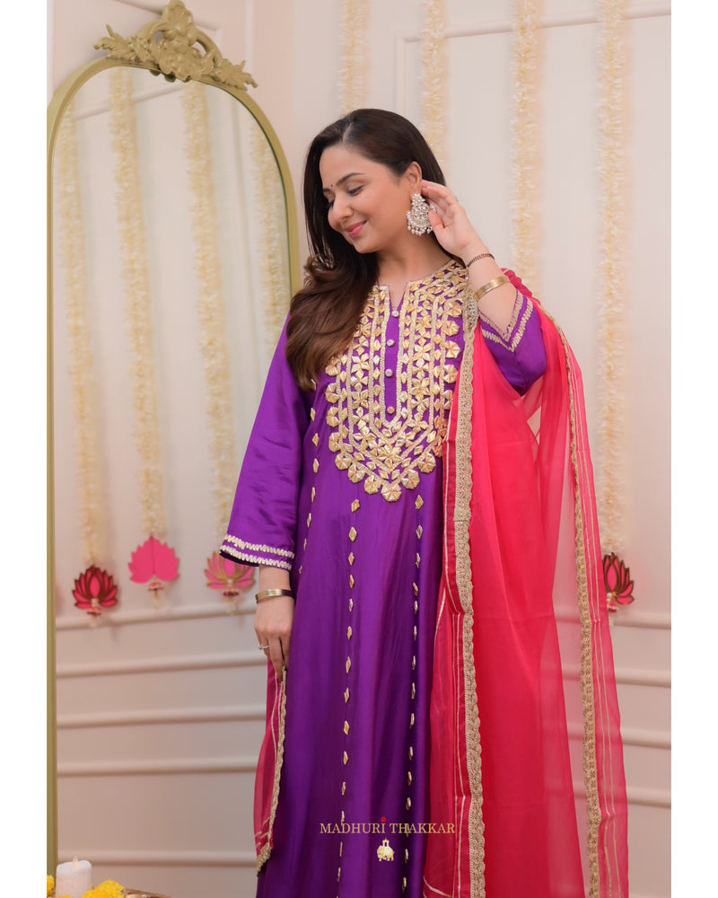 Purple Fuchsia Premium Silk Gota Work Anarkali Set