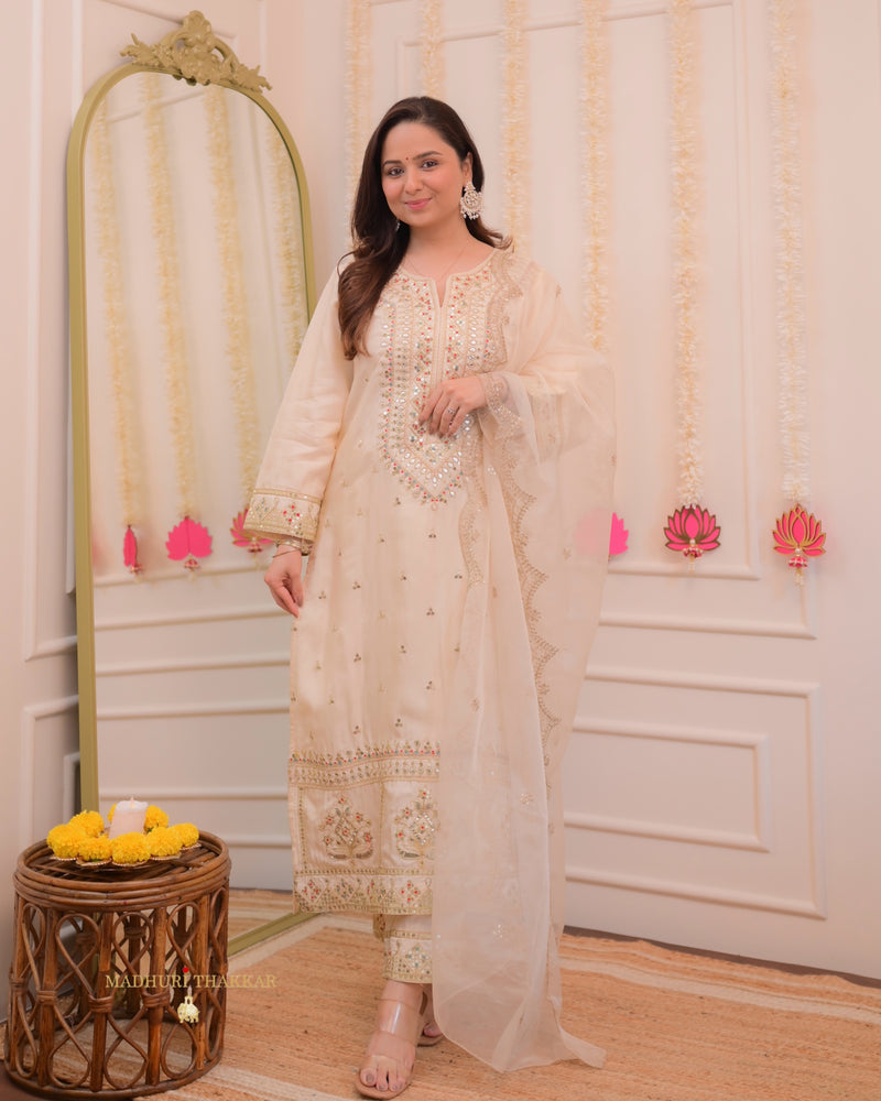 Ivory Handwork Premium Silk Suit Set