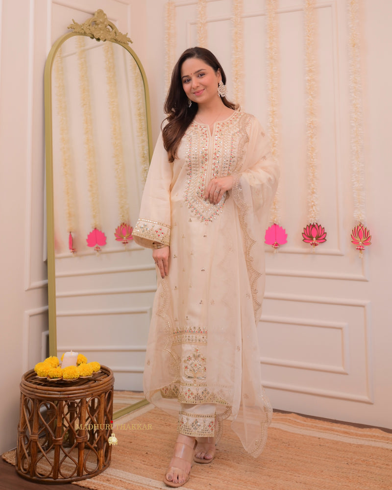 Ivory Handwork Premium Silk Suit Set