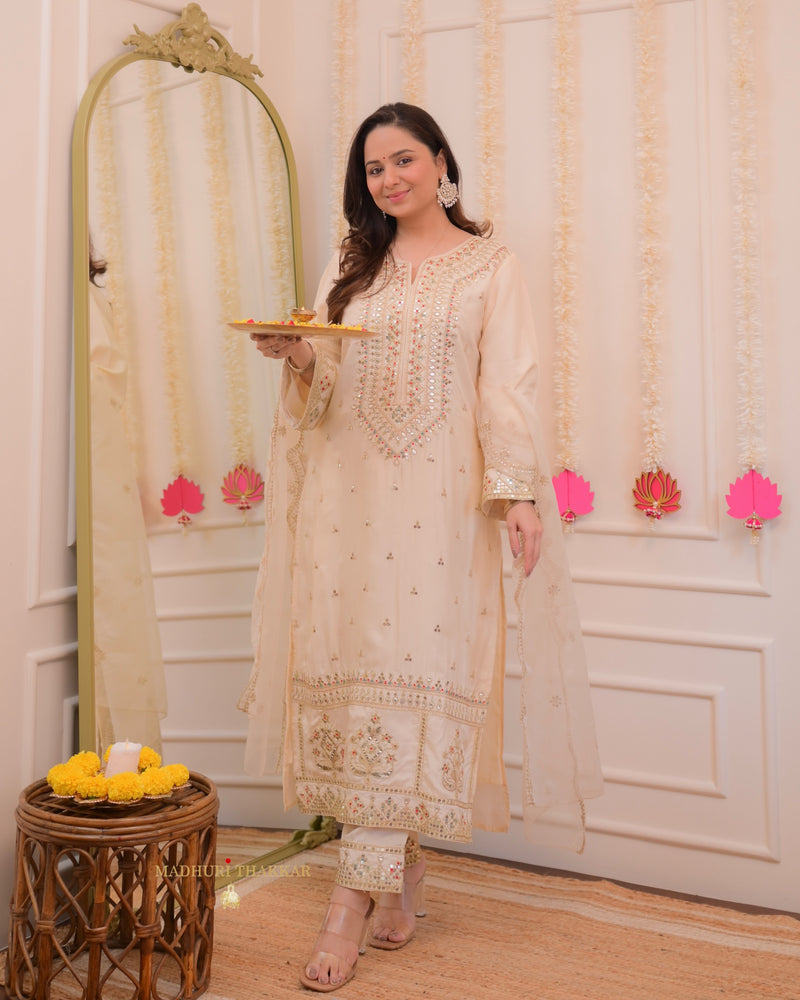Ivory Handwork Premium Silk Suit Set