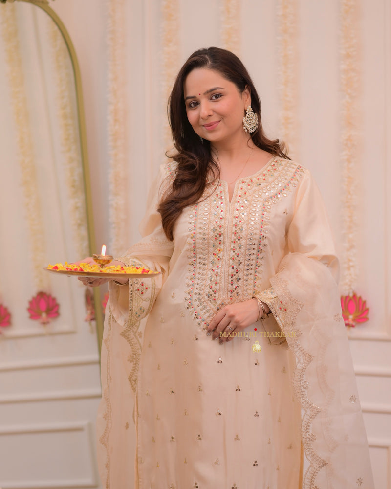 Ivory Handwork Premium Silk Suit Set