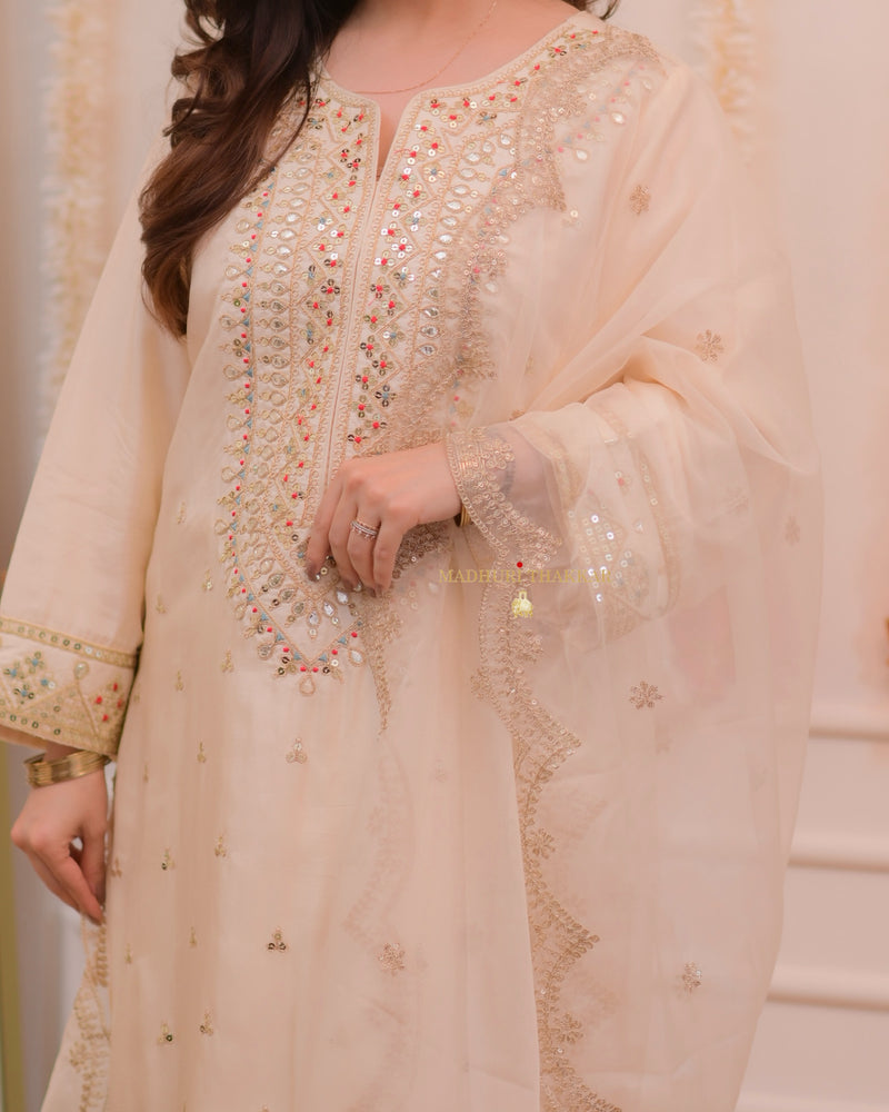 Ivory Handwork Premium Silk Suit Set