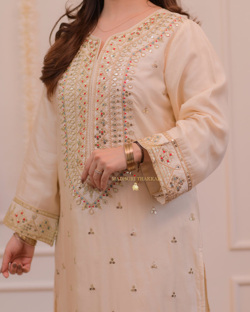 Ivory Handwork Premium Silk Suit Set