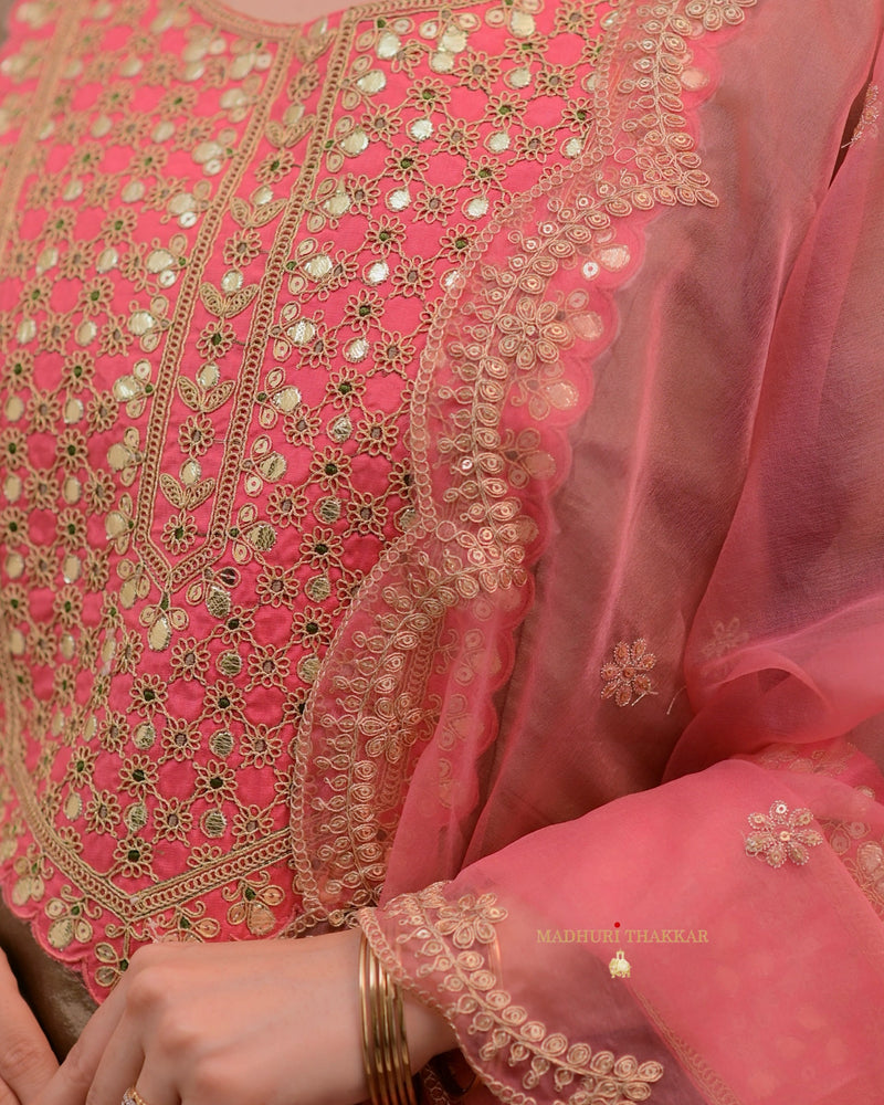 Taupe Pink Shimmer Organza Premium Anarkali Suit