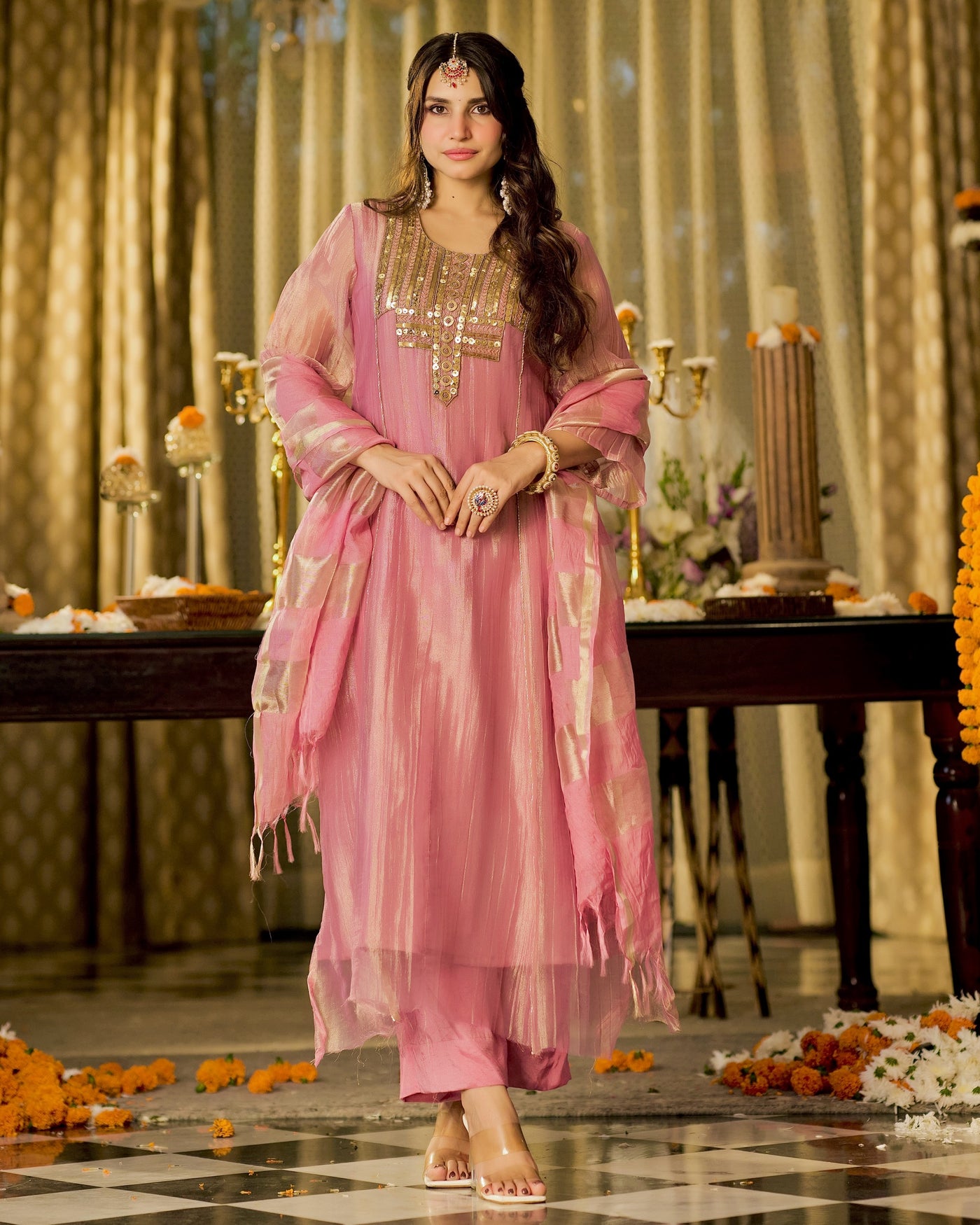 Gulbahar Noor E Gul Crush Shimmer A Line Festive Suit