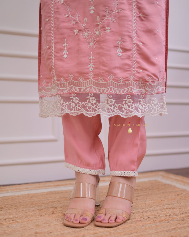 Baby Pink Lucknowi Silk Suit