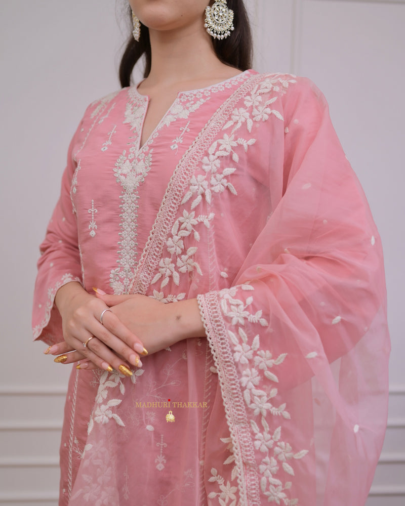 Baby Pink Lucknowi Silk Suit