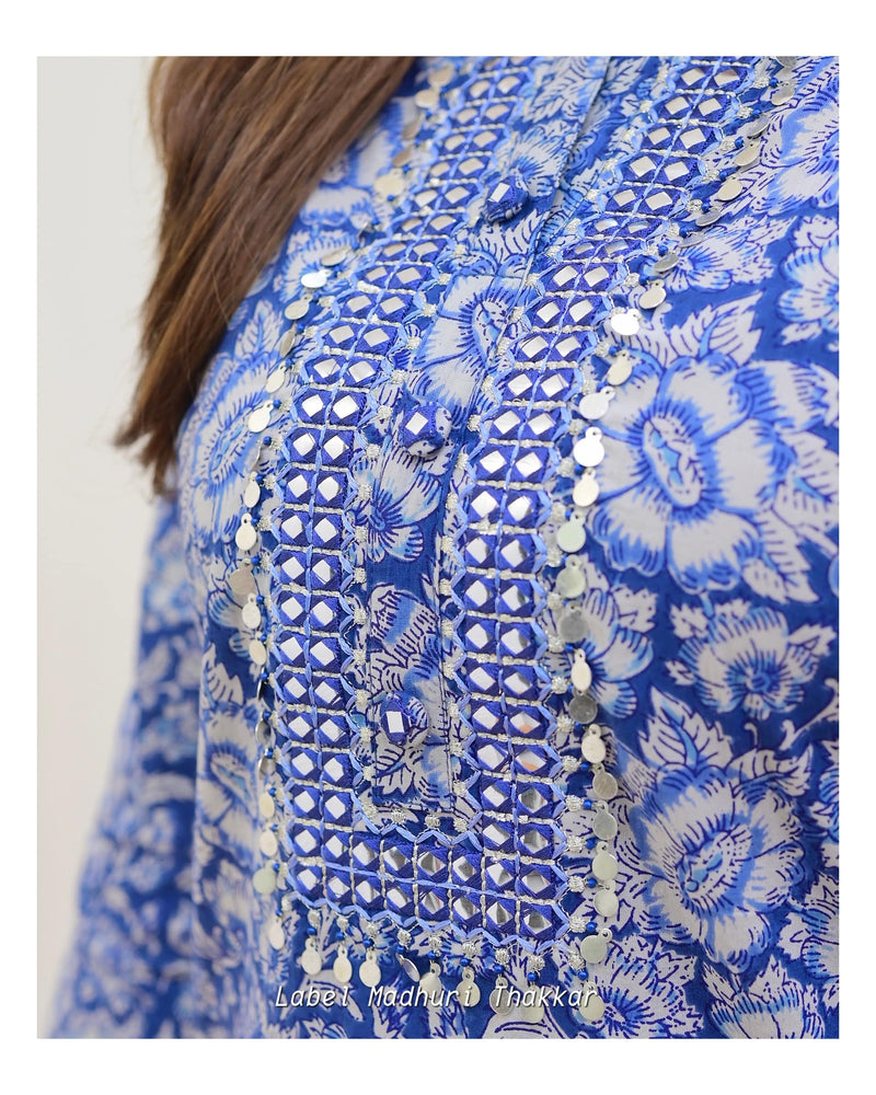 Navy Blue Floral Pathani Set