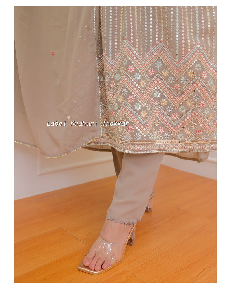 Nude Georgette Embroidered Suit