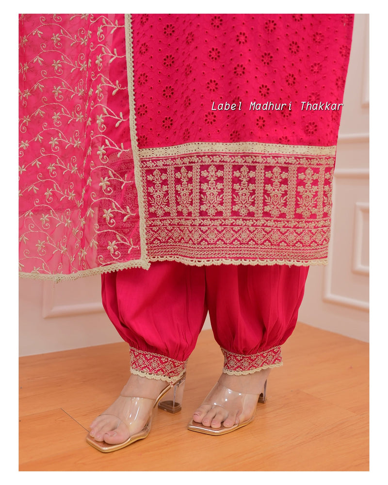 Rani Pink Cutwork Afghani Suit