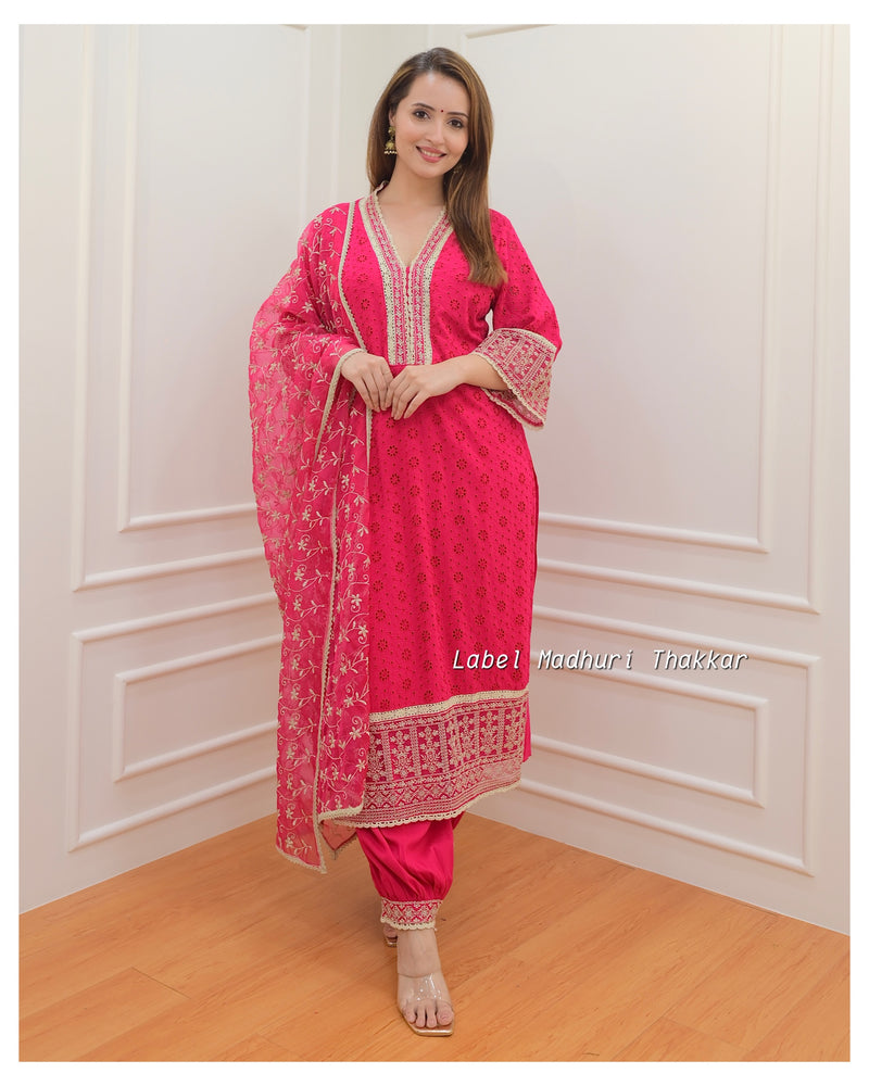 Rani Pink Cutwork Afghani Suit