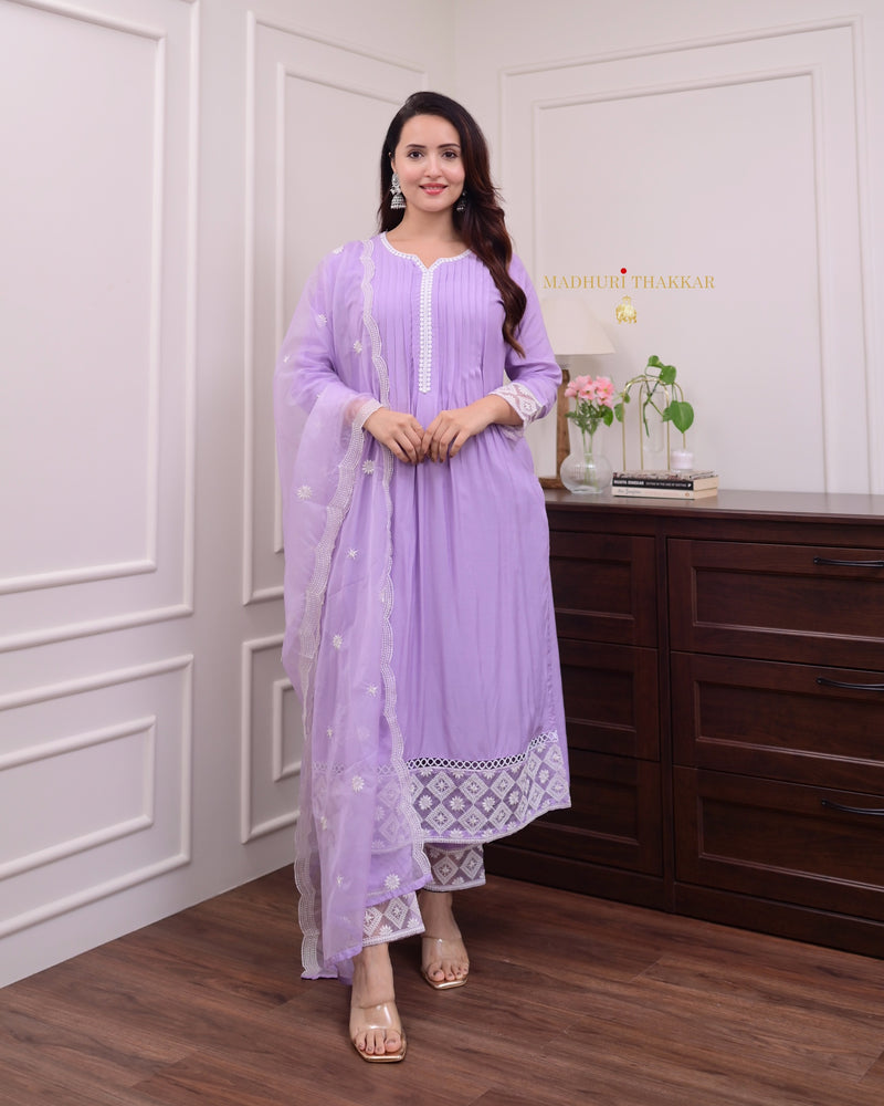 Lilac Muslin Festive Suit