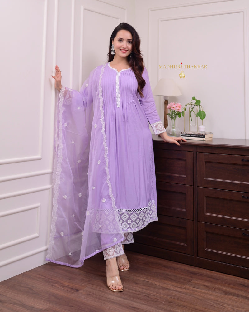 Lilac Muslin Festive Suit