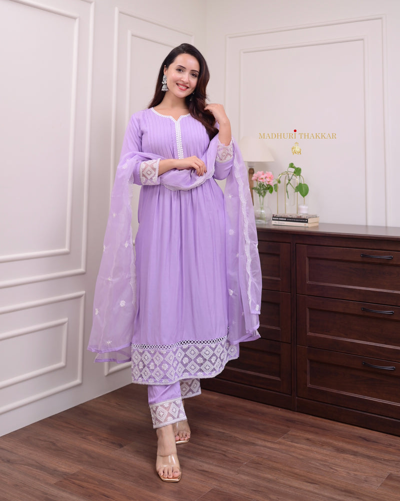Lilac Muslin Festive Suit