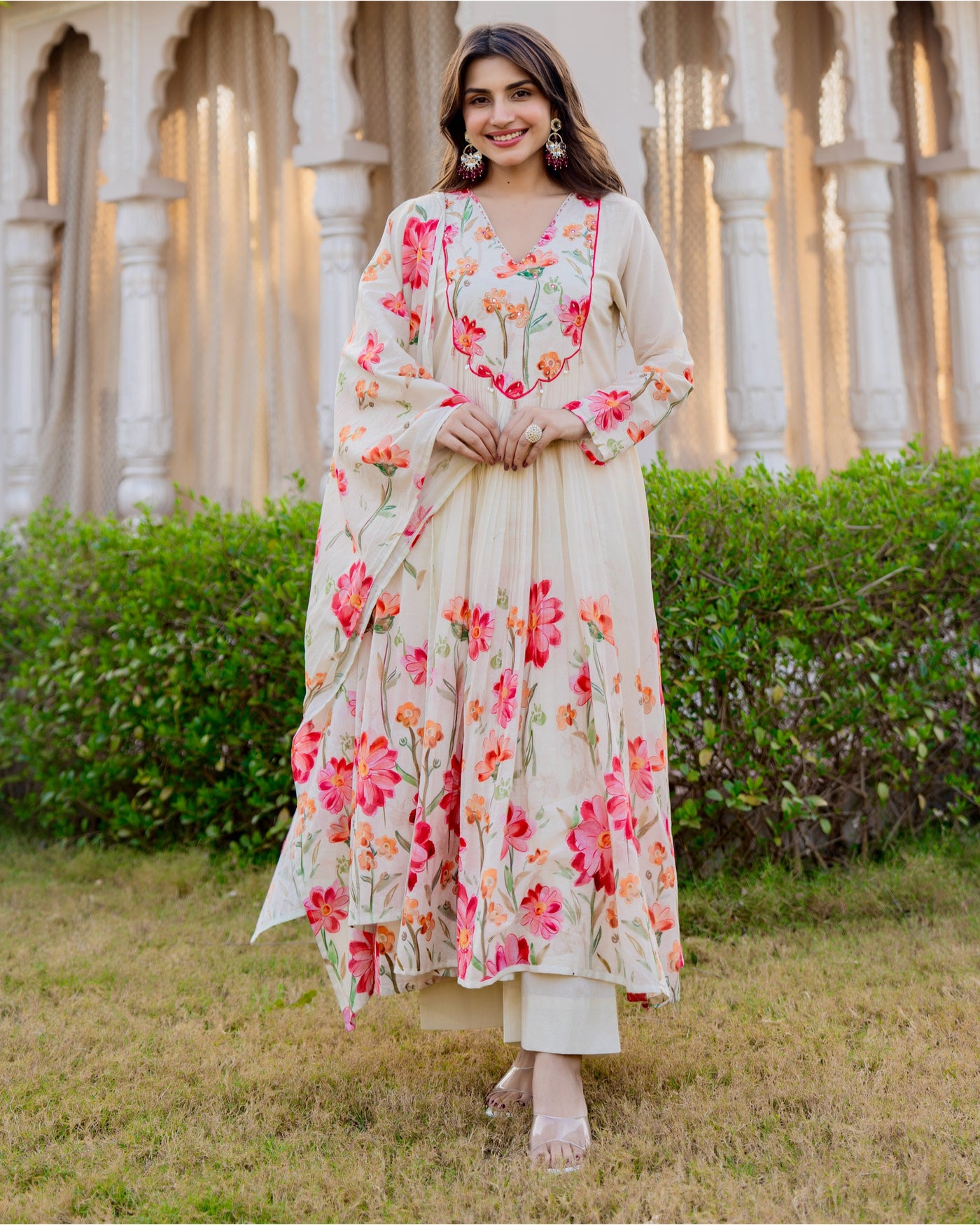 Gul-e-Ivory Handwork Mul Cotton A Line Suit
