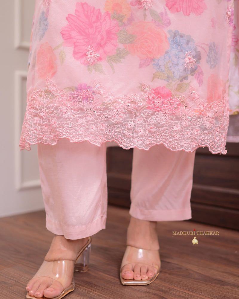 Baby Pink Floral Handwork Organza Suit