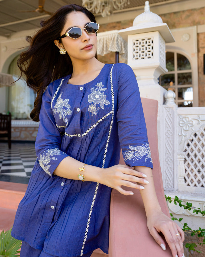 Blueberry Blossom Threaded Cotton Co-ord