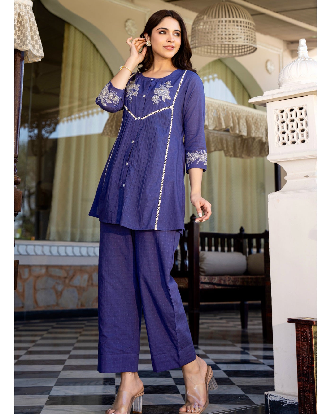 Blueberry Blossom Threaded Cotton Co-ord
