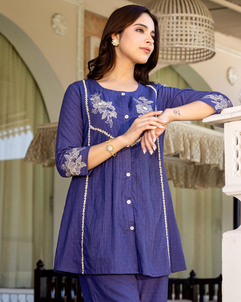 Blueberry Blossom Threaded Cotton Co-ord