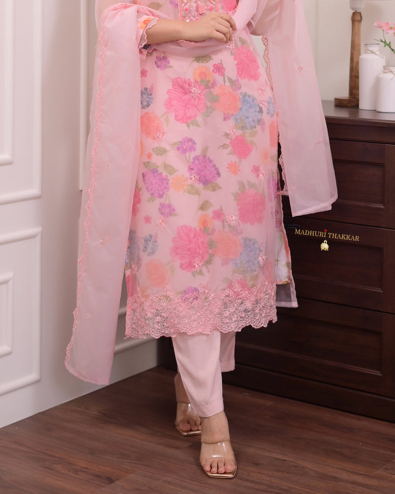 Baby Pink Floral Handwork Organza Suit