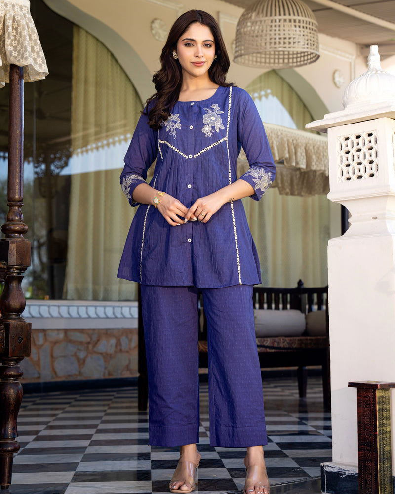 Blueberry Blossom Threaded Cotton Co-ord