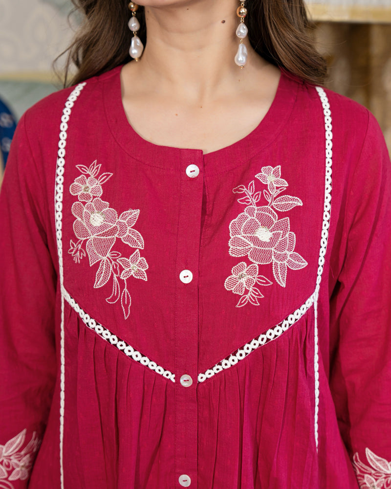 Raspberry Blossom Threaded Cotton Co-ord