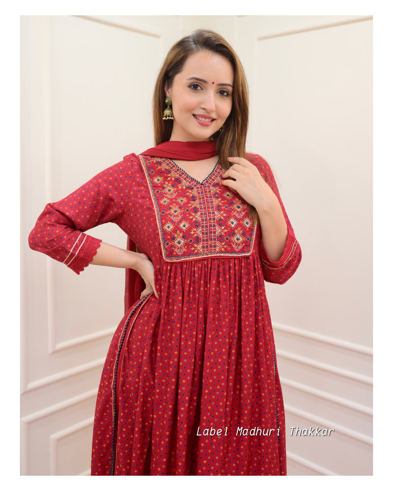 Maroon Embroidered Festive Suit