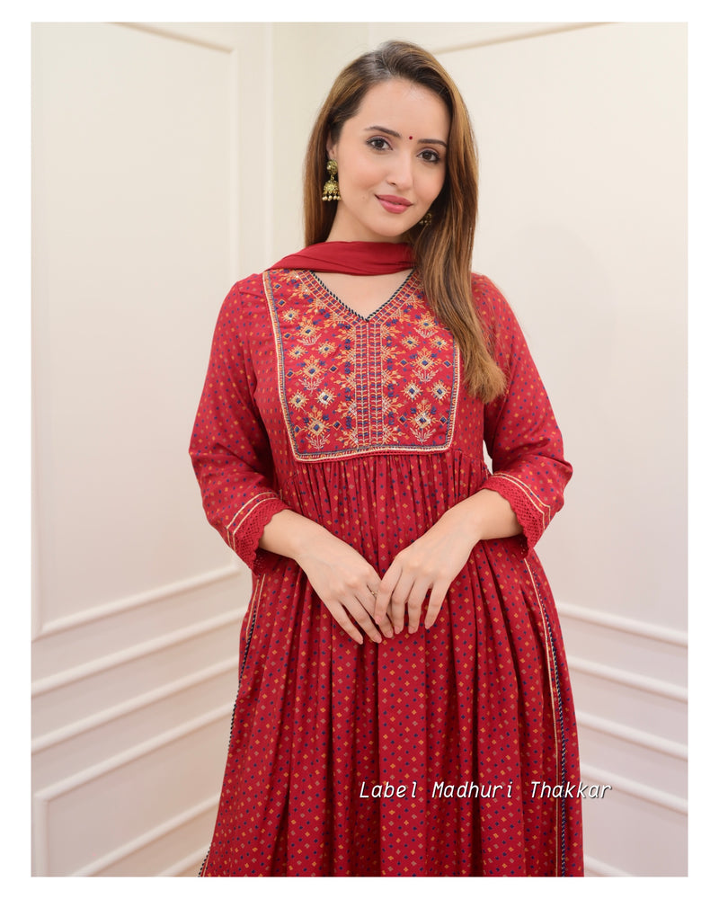 Maroon Embroidered Festive Suit