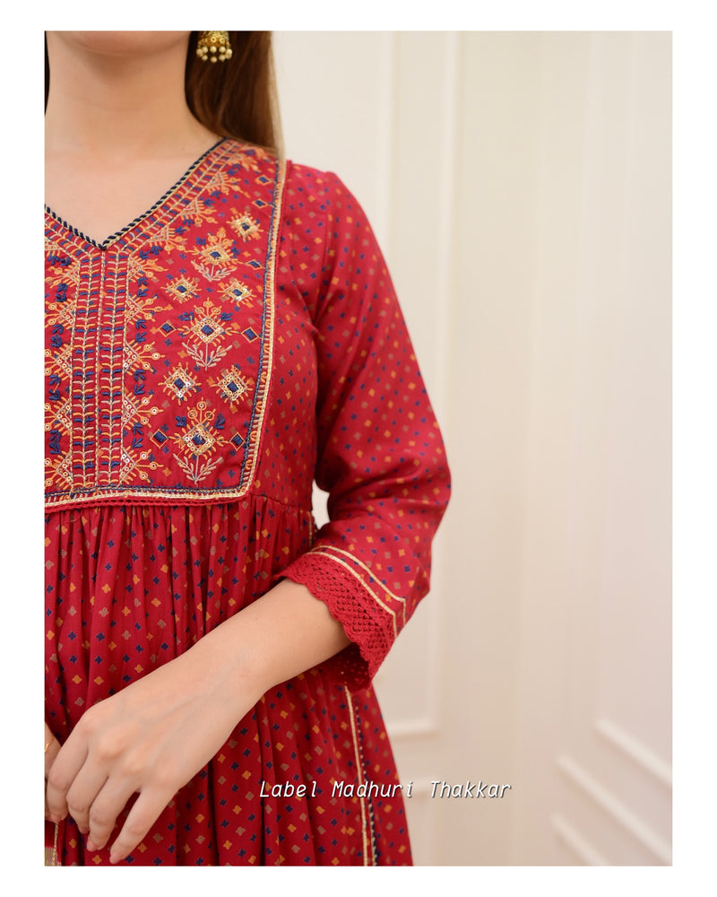 Maroon Embroidered Festive Suit