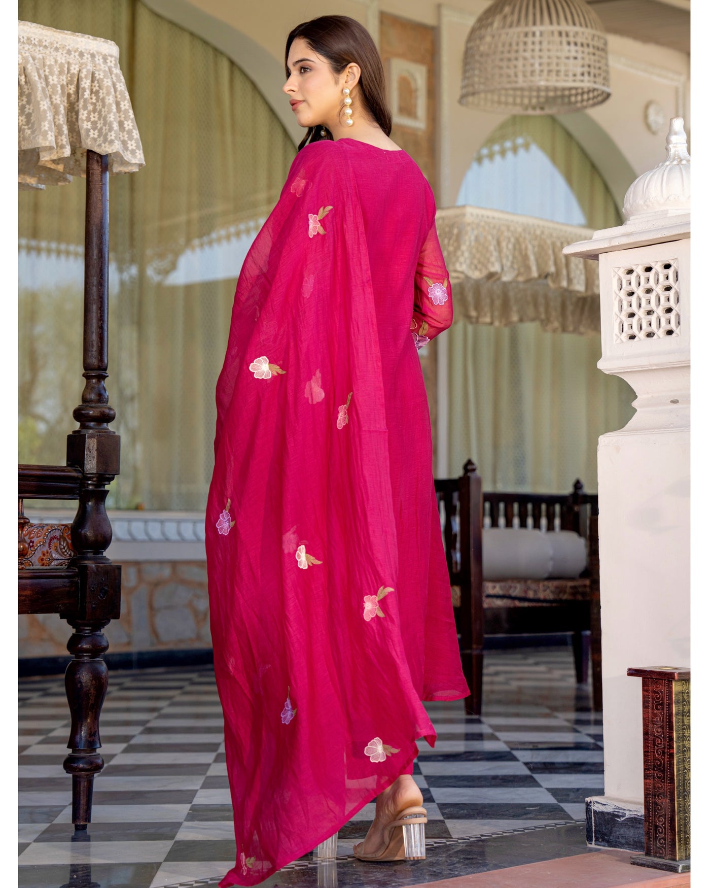 Navy Blue Rose Cotton A Line Dress