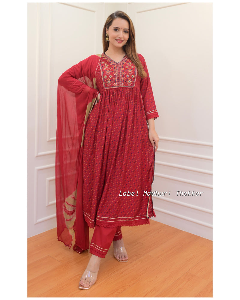 Maroon Embroidered Festive Suit