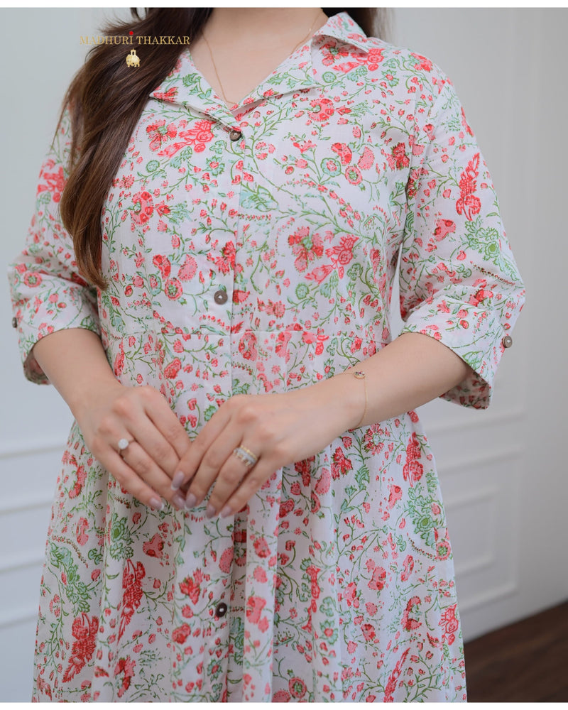 Cherry Blossom Cotton A Line Dress