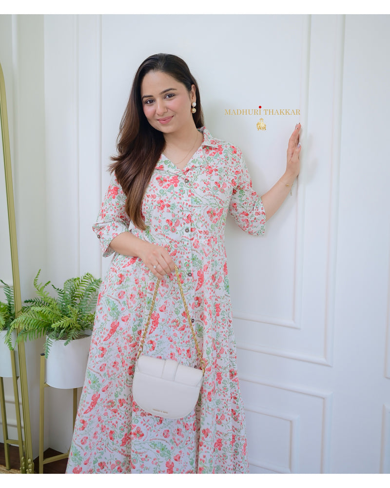 Cherry Blossom Cotton A Line Dress