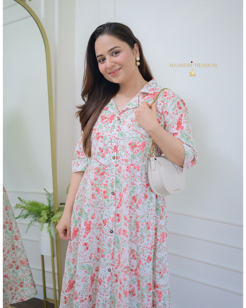 Cherry Blossom Cotton A Line Dress