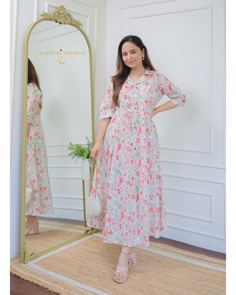 Cherry Blossom Cotton A Line Dress