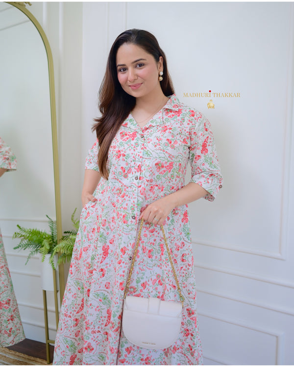 Cherry Blossom Cotton A Line Dress