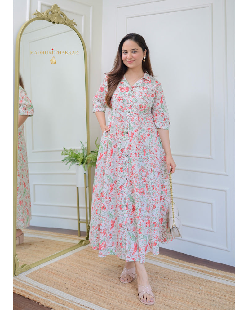 Cherry Blossom Cotton A Line Dress