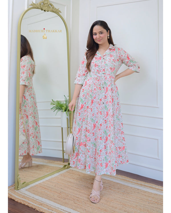 Cherry Blossom Cotton A Line Dress