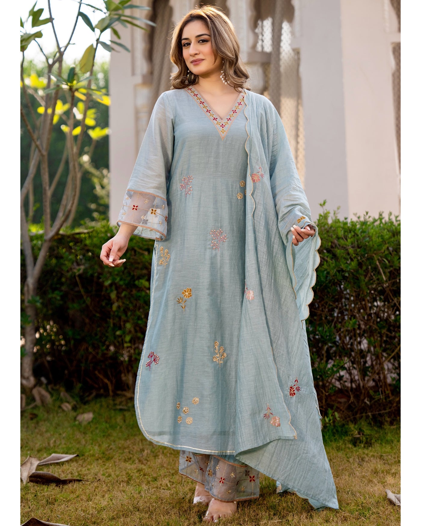 Meher Aasmaani Noor Handwork Chanderi A Line Festive Suit