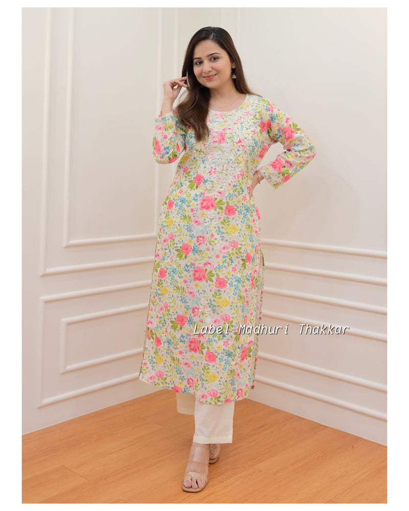 Multi Color Chikankari Kurta