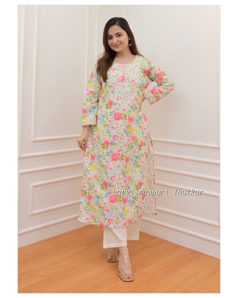 Multi Color Chikankari Kurta