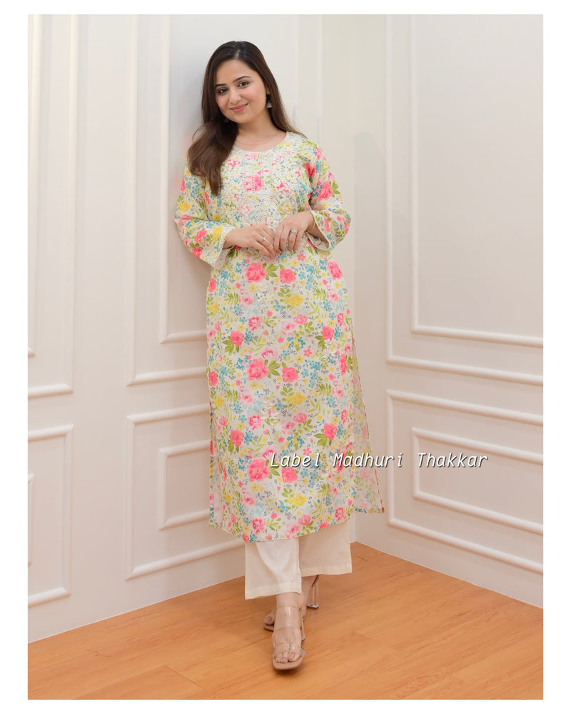 Multi Color Chikankari Kurta