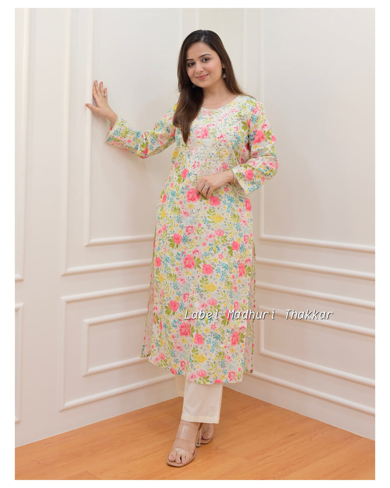 Multi Color Chikankari Kurta