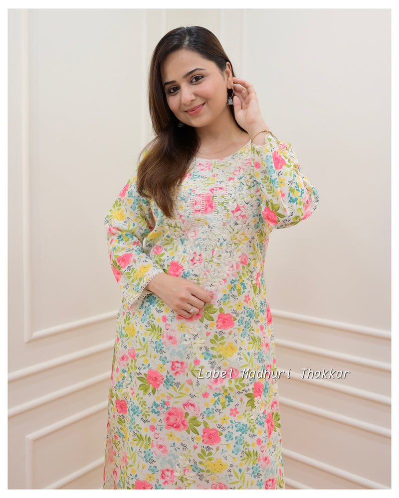 Multi Color Chikankari Kurta
