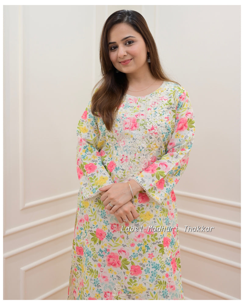 Multi Color Chikankari Kurta