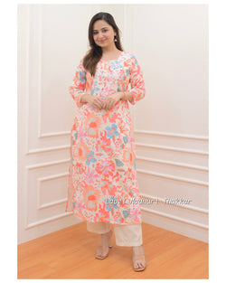 Orange Floral Chikankari Kurti