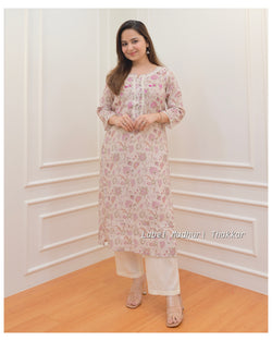 Ivory Linen Floral Kurti