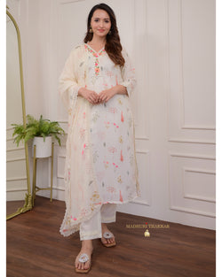 Ivory Linen Floral Suit