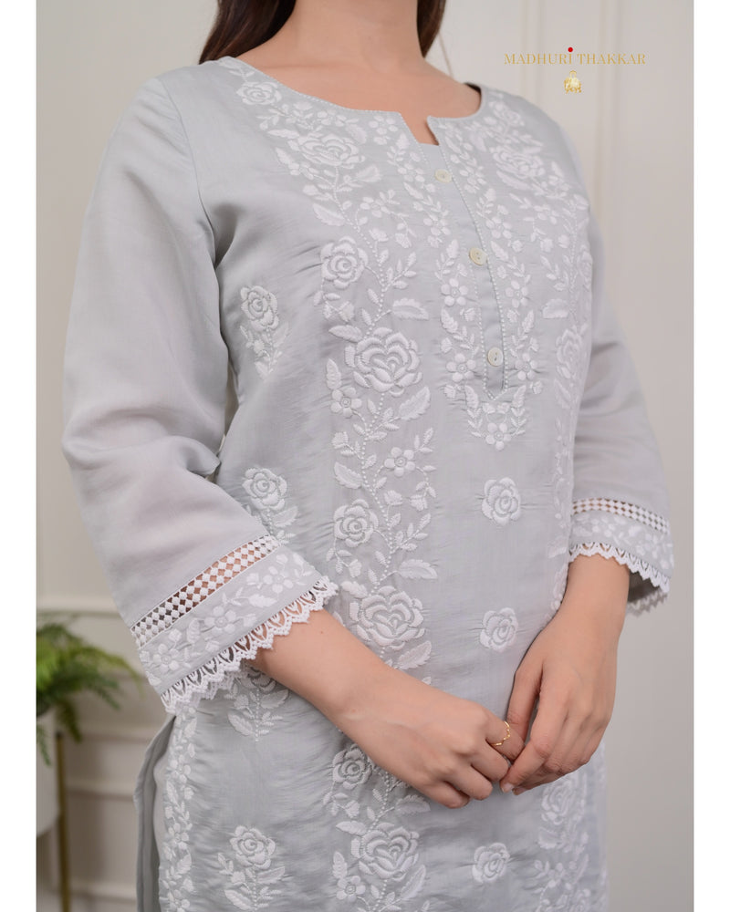 Grey Chikankari Mul Cotton Suit